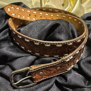 Western Cowboy Belt w/Cream Laced Leather Edging - Sz. 40